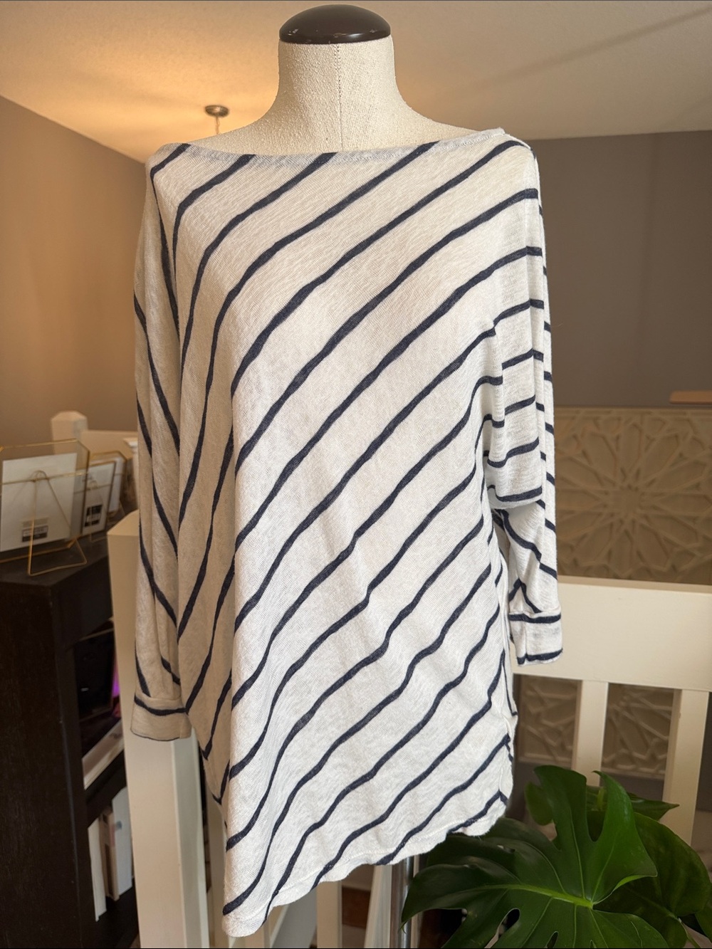 VELVET Striped Boatneck Dolman Knit Top - White & Navy
